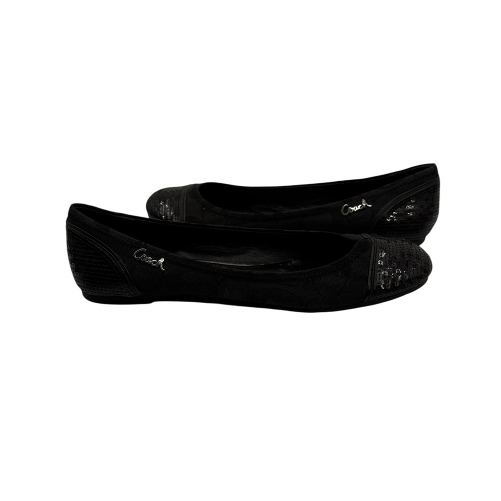 Coach Black Shine Signature C Sequin Toe Ballet Flat Shoes Size 7 1/2 Women’s